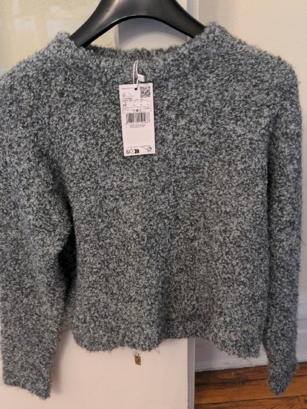 NWT Mango Textured Bouclé Crew Sweater in Heather Gray, Sz M, Cozy, Soft